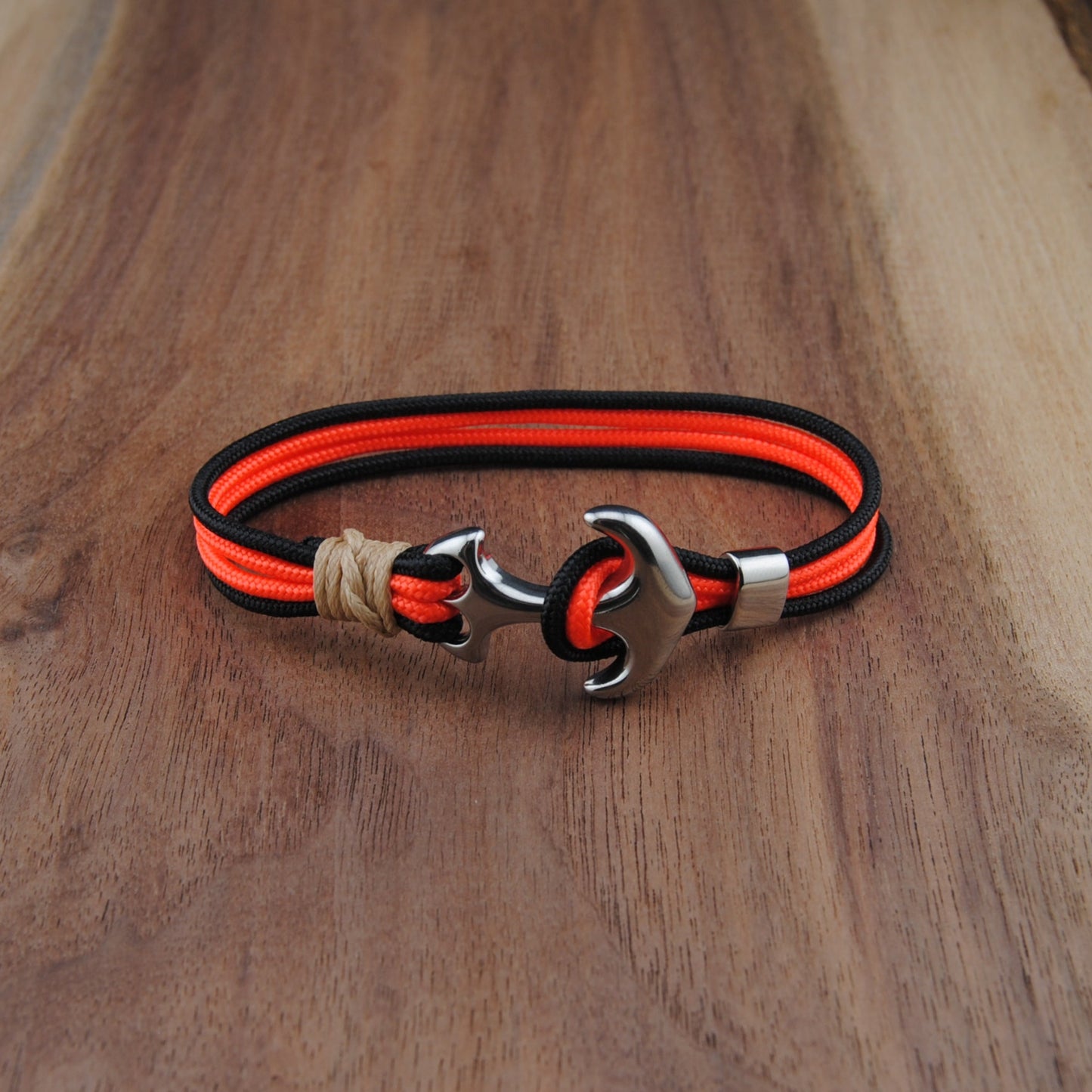 The Anaheim Hockey Pride (Anaheim Ducks) - Black and Orange Paracord Bracelet with Stainless Anchor Clasp
