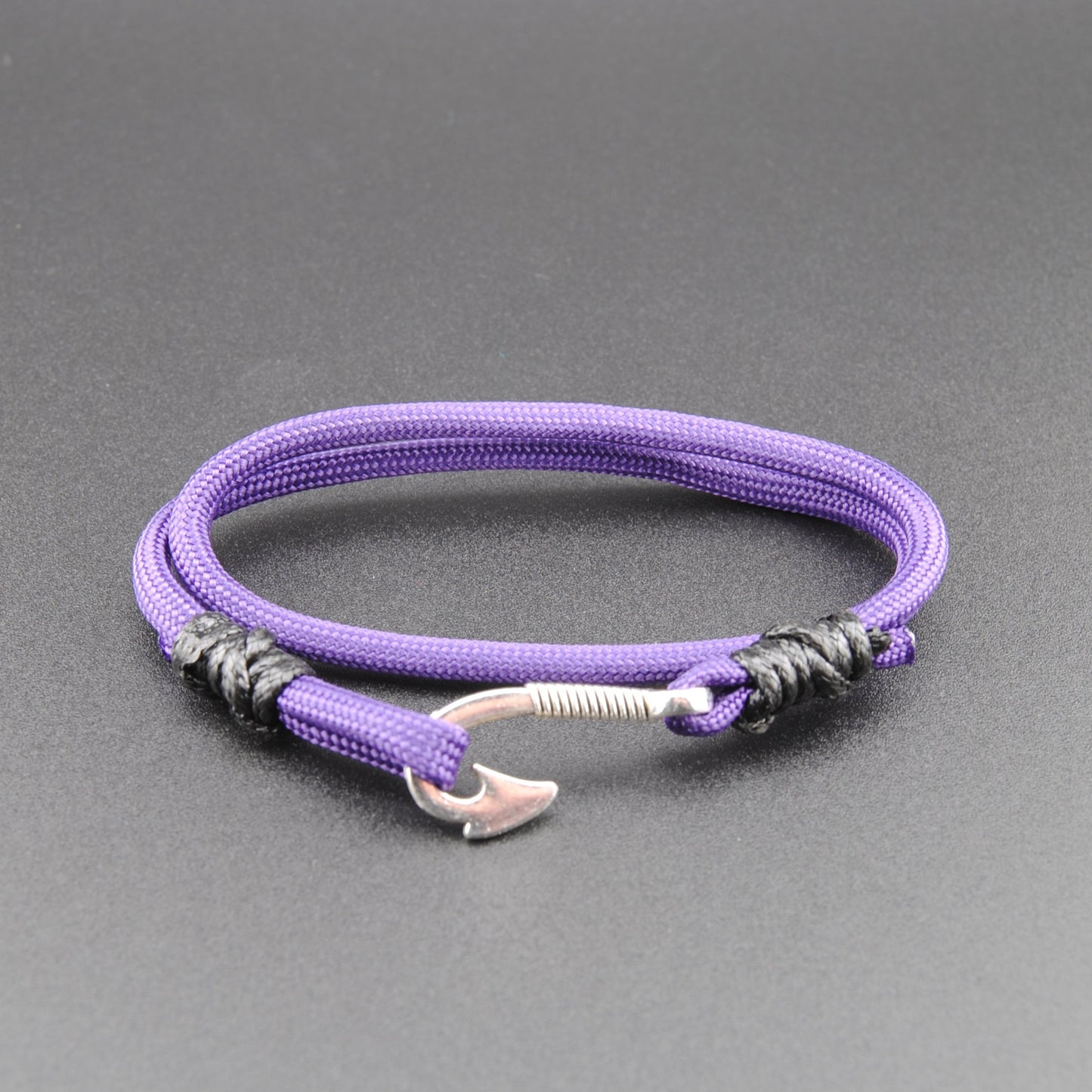 The Black Light - Purple Paracord Double Wrap Bracelet with Hook Closure