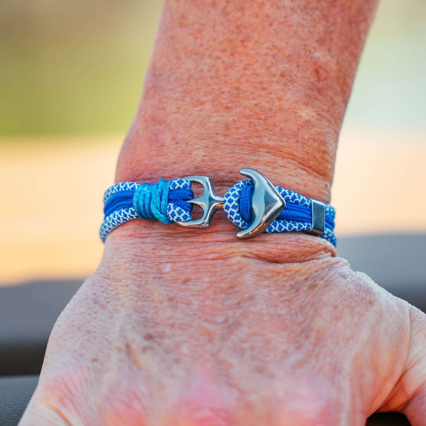 The Blue Diamond Stripe Anchor- White and Blue Diamond Paracord Bracelet with Stainless Anchor Clasp