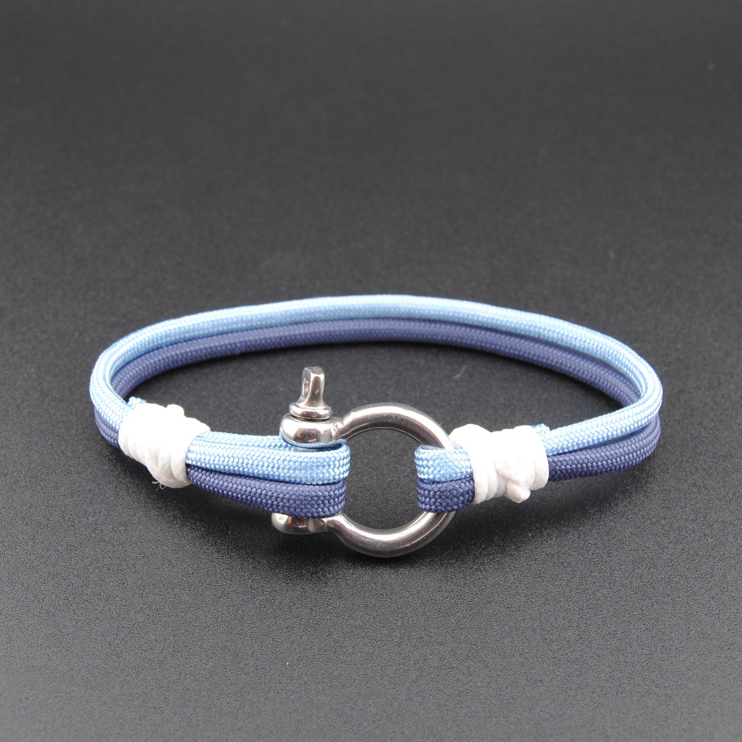 The Emerson Mavericks (McKinney, TX) - Navy and Carolina Blue Paracord Bracelet with Stainless D-Shackle