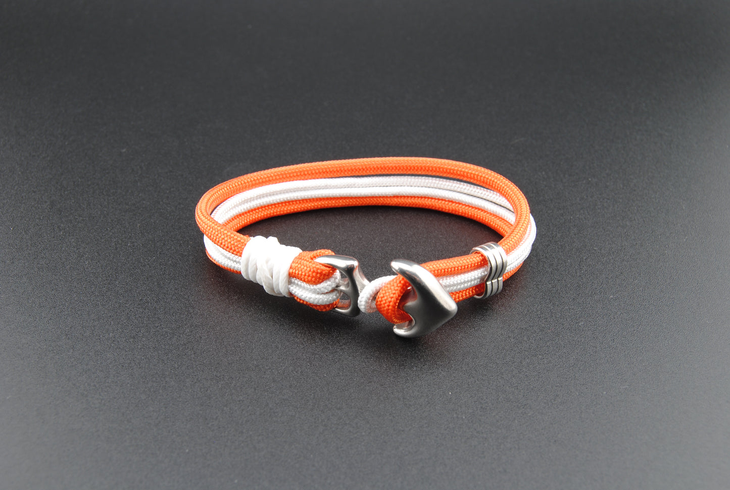The Longhorn - Burnt Orange and White Paracord Bracelet with Stainless Anchor Clasp