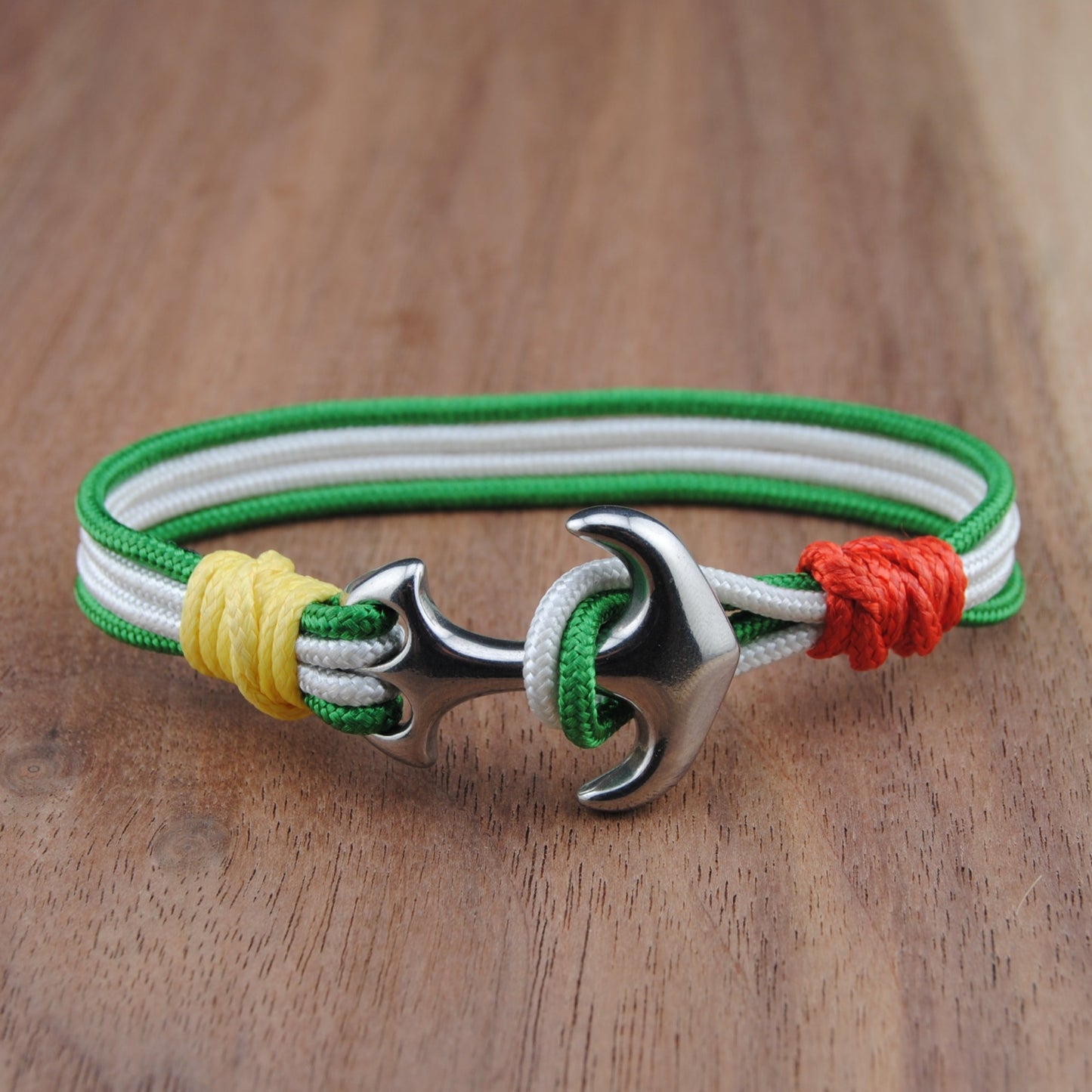 The Magnolia - Green and White Paracord Bracelet with Stainless Anchor Clasp