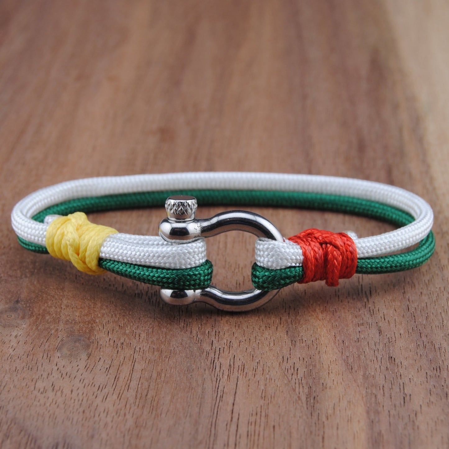 The Magnolia- Green and White Paracord Bracelet with Polished Stainless D-Shackle w/ Crown