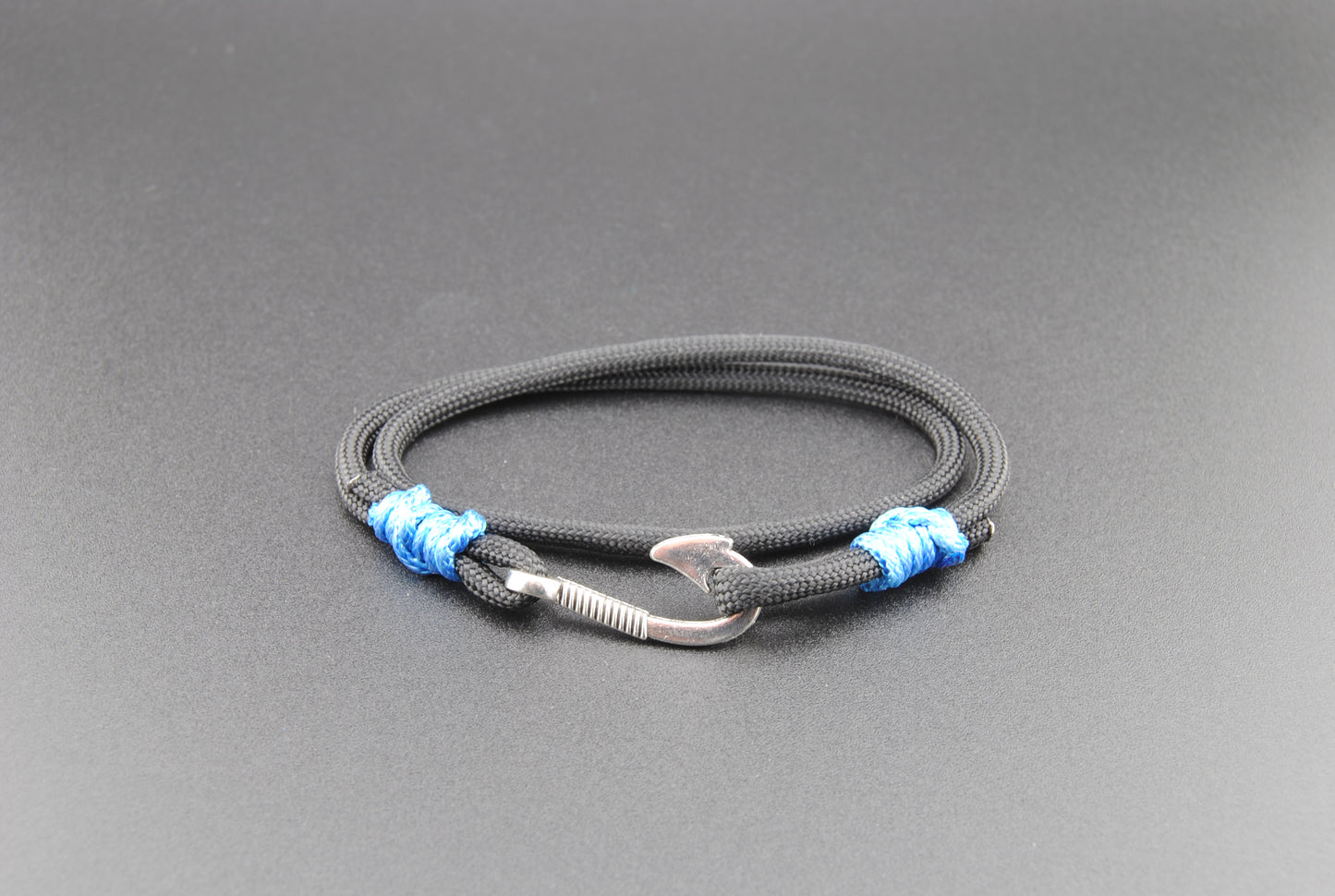 The Midnight Rider - Black Paracord Double Wrap Bracelet with Hook Closure
