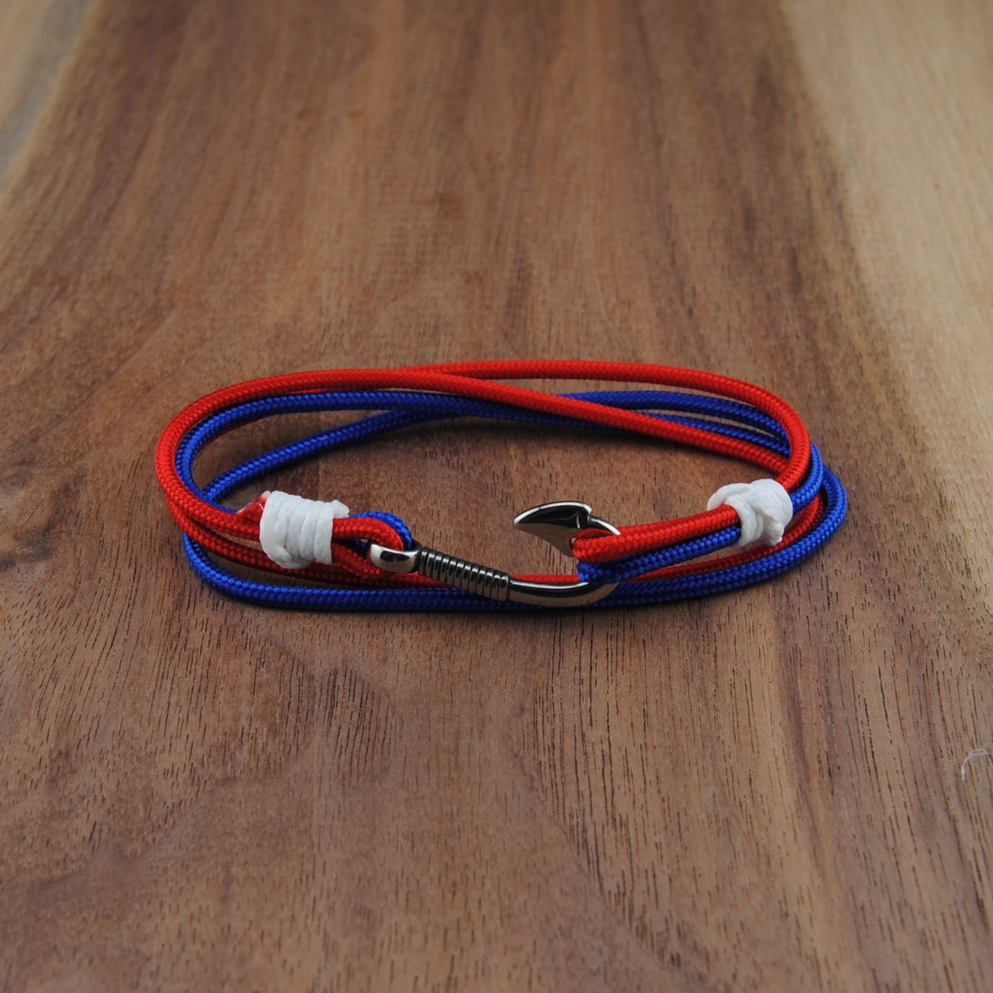 The Patriot Double Wrap - Blue and Red Red Paracord Double Wrap Bracelet with Hook Closure