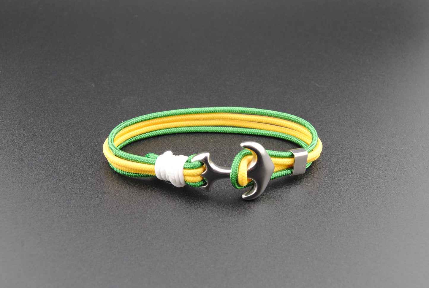 The Sic 'Em Bears! - Green and Yellow Paracord Bracelet with Stainless Anchor Clasp