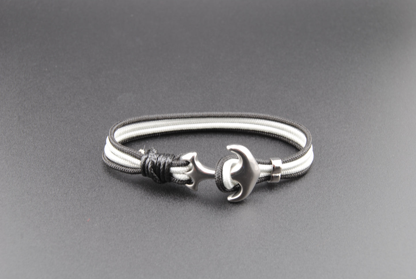 The Villain - Black and Silver Paracord Bracelet with Stainless Anchor Clasp