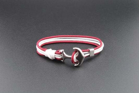 The Aggie - Maroon and White Paracord Bracelet with Stainless Anchor Clasp