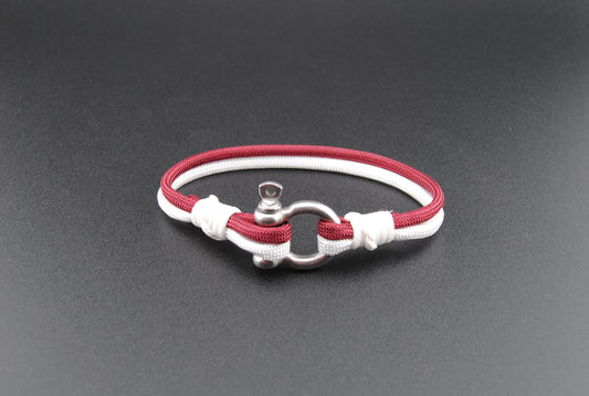 The Aggie - Maroon and White Paracord Bracelet with Stainless D-Shackle