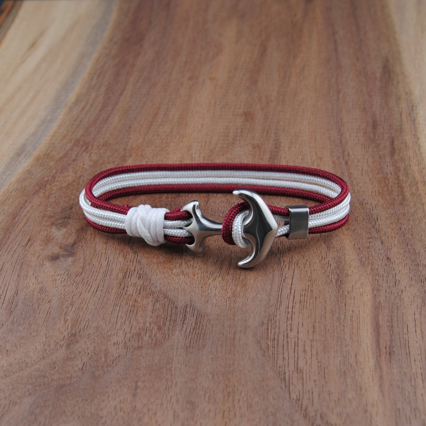 The Texas A&M Pride - Maroon and White Paracord Bracelet with Stainless Anchor Clasp