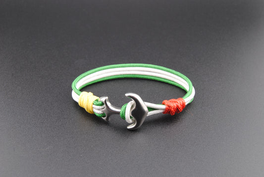 The Amen Corner - Green and White Paracord Bracelet with Stainless Anchor Clasp