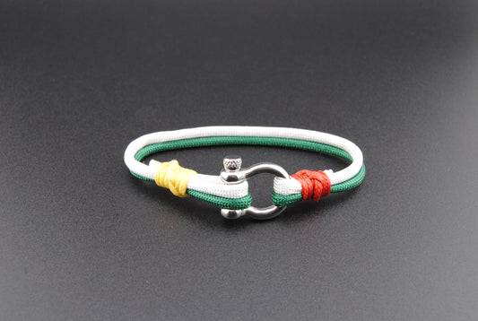 The Amen Corner - Green and White Paracord Bracelet with Polished Stainless D-Shackle w/ Crown