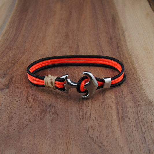 The Anaheim Hockey Pride (Anaheim Ducks)  - Black and Orange Paracord  Bracelet with Stainless Anchor Clasp