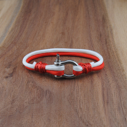 The Wisconsin Pride - Red and White Paracord Bracelet with Stainless D-Shackle