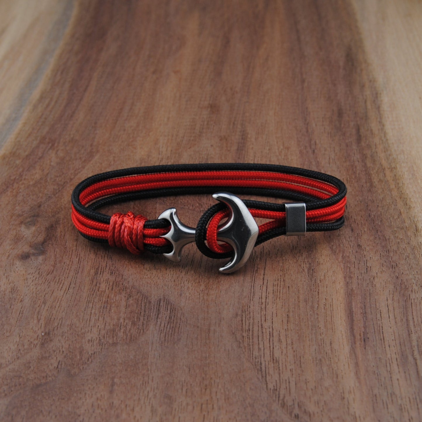 The Cincinnati Pride - Black and Red Paracord Bracelet with Stainless Anchor Clasp