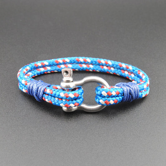 The Big Kahuna - Blue/White/Red 3/16 inch Rope Bracelet with Stainless D-Shackle