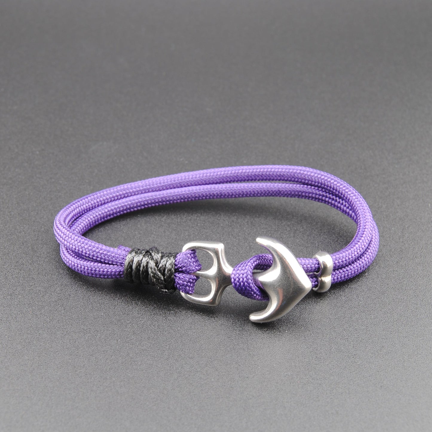 The Black Light - Purple Paracord Double Wrap Bracelet with Stainless Anchor Clasp