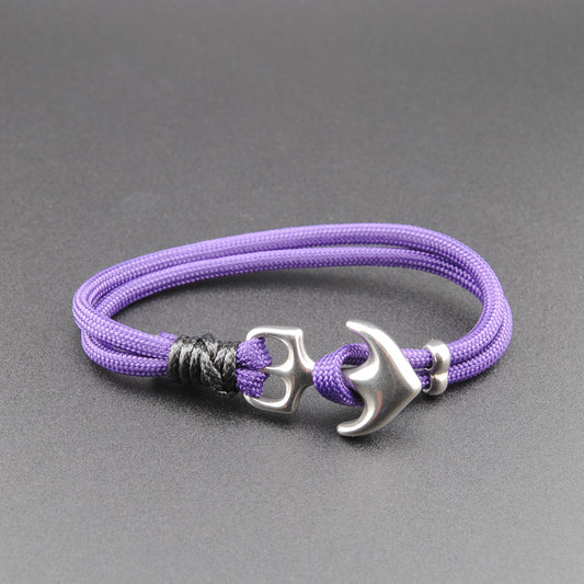 The Black Light - Purple Paracord Double Wrap Bracelet with Stainless Anchor Clasp