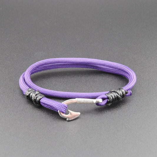 The Black Light - Purple Paracord Double Wrap Bracelet with Hook Closure