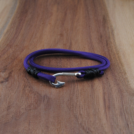 The Black Light - Purple Paracord Double Wrap Bracelet with Hook Closure
