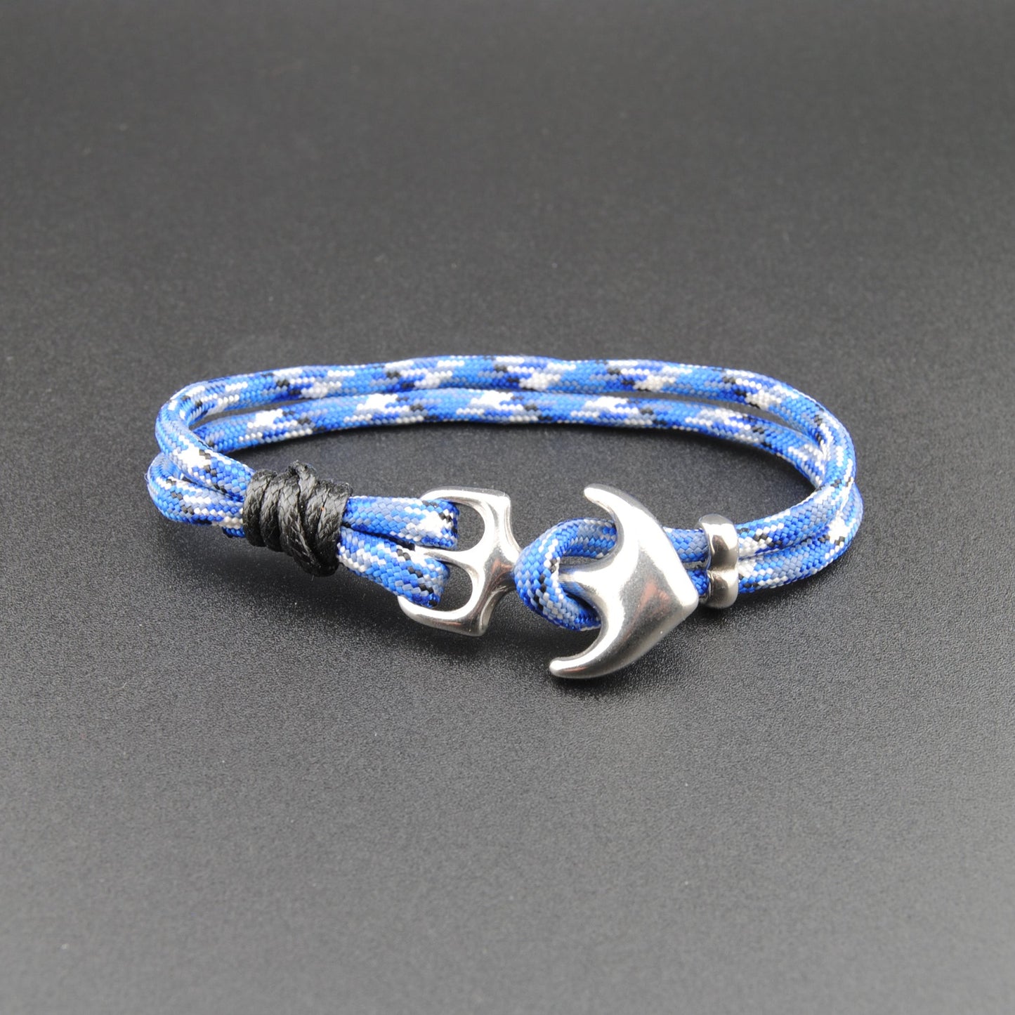 The Blue Camo - Blue w/ White/Black Paracord Bracelet with Stainless Anchor Clasp