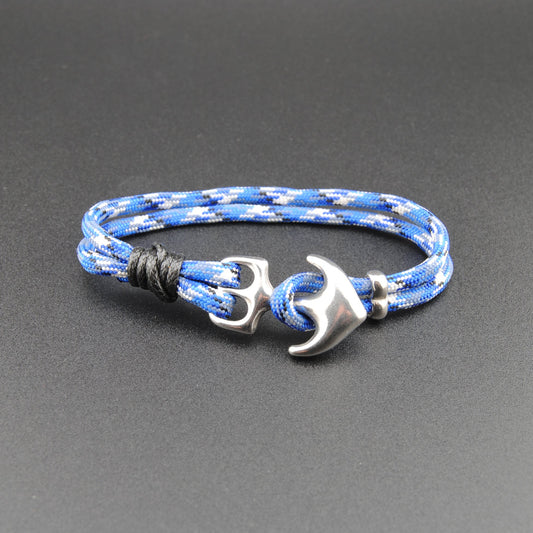 The Blue Camo - Blue w/ White/Black Paracord Bracelet with Stainless Anchor Clasp