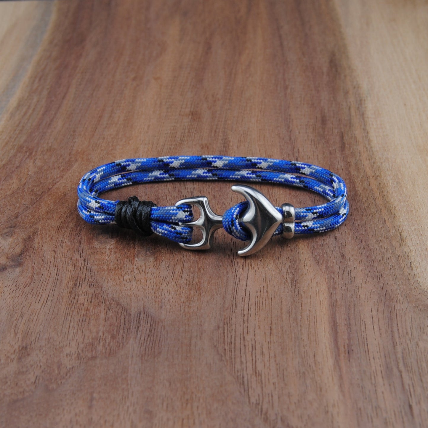 The Blue Camo - Blue w/ White/Black Paracord Bracelet with Stainless Anchor Clasp