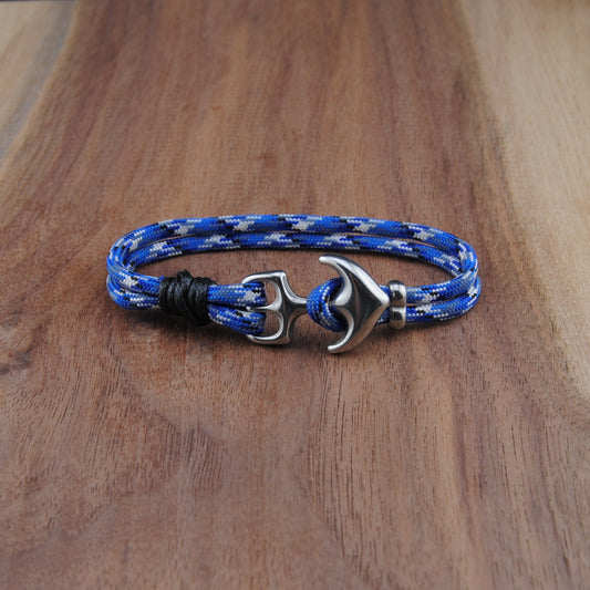 The Blue Camo - Blue w/ White/Black Paracord Bracelet with Stainless Anchor Clasp