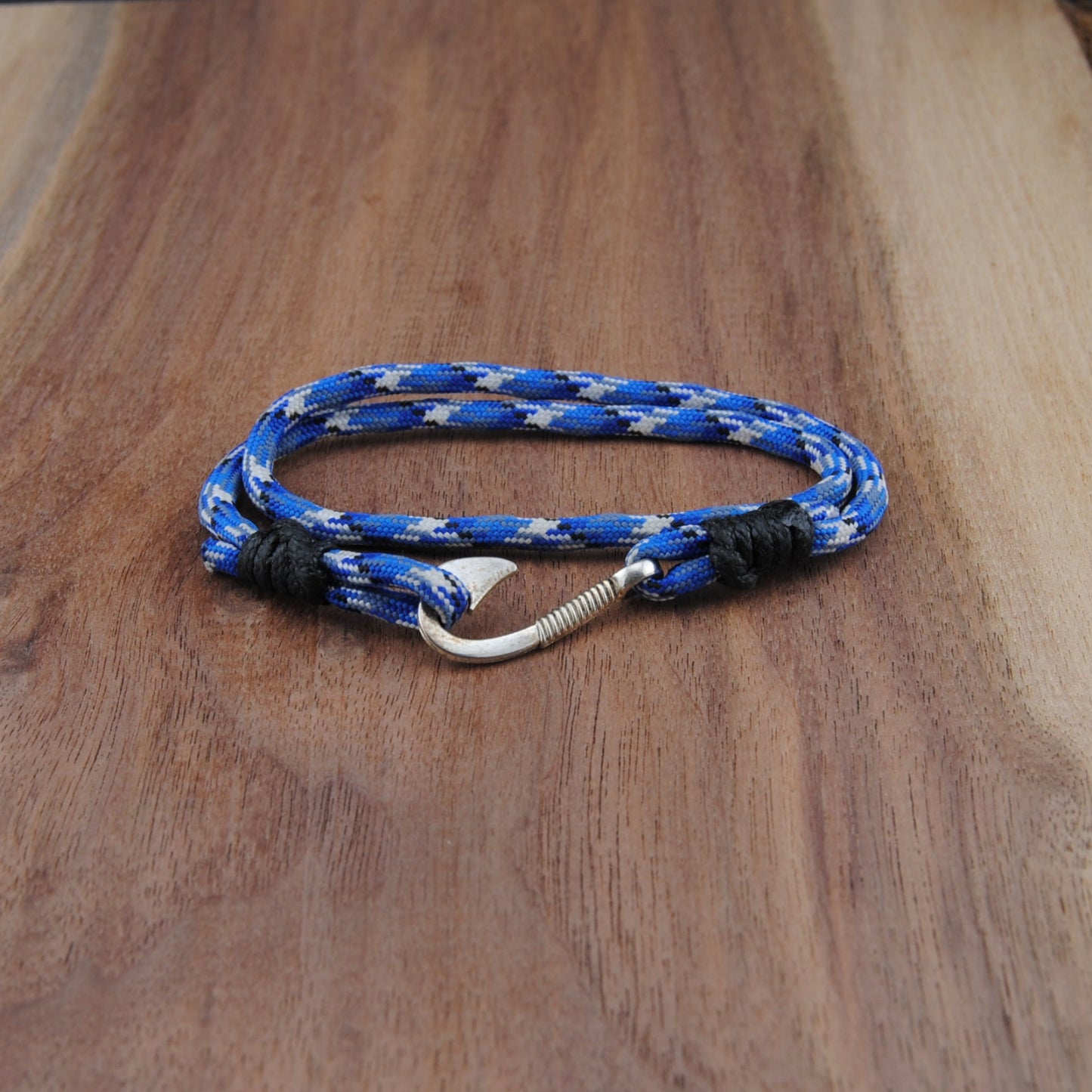 The Blue Camo- Blue w/ White/Black Paracord Double Wrap Bracelet with Hook Closure