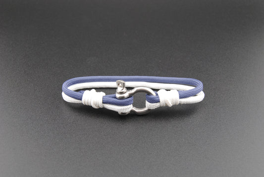 The Blue Devil - Navy Blue and White Paracord Bracelet with Stainless D-Shackle