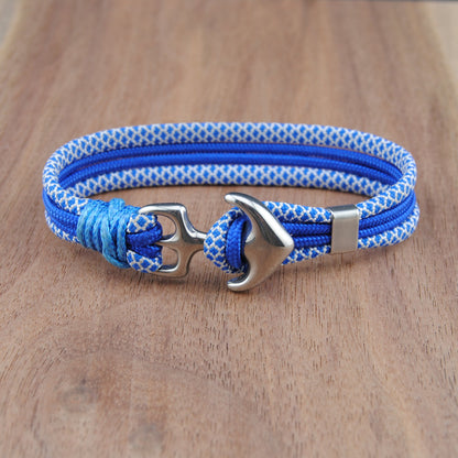 The Blue Diamond Stripe Anchor- White and Blue Diamond Paracord Bracelet with Stainless Anchor Clasp