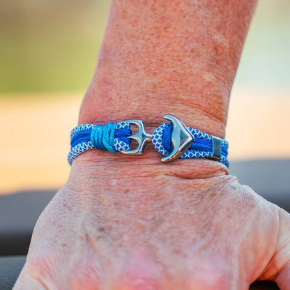The Blue Diamond Stripe Anchor- White and Blue Diamond Paracord Bracelet with Stainless Anchor Clasp
