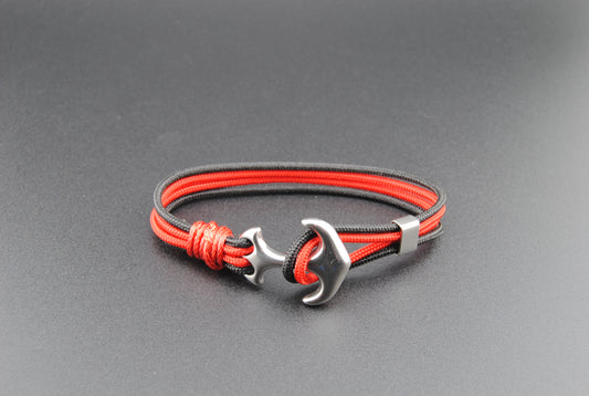 The Bulldog - Red and Black Paracord Bracelet with Stainless Anchor Clasp