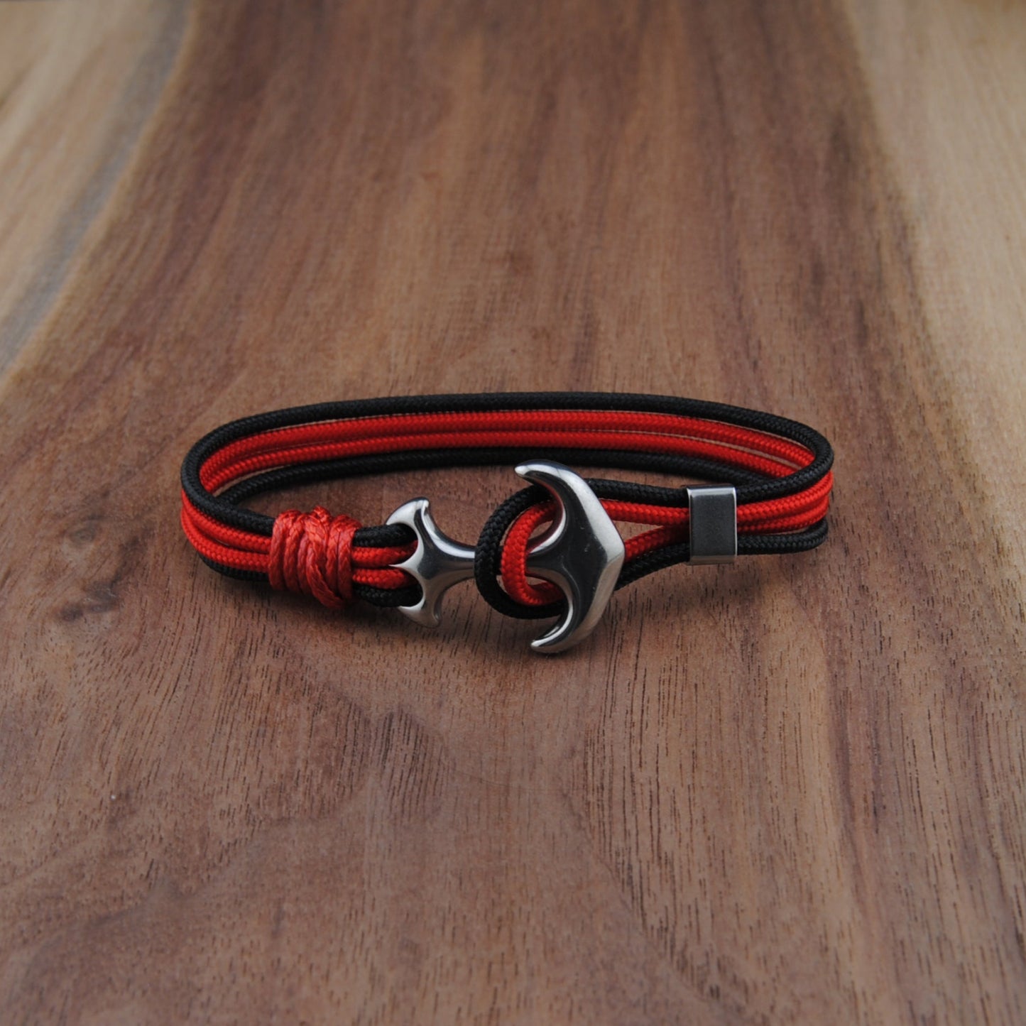 The Georgia Pride - Red and Black Paracord Bracelet with Stainless Anchor Clasp