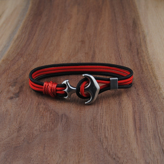 The Georgia Pride - Red and Black Paracord Bracelet with Stainless Anchor Clasp