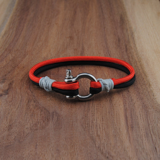 The Carolina Hockey Storm (Carolina Hurricanes) - Black and Red Paracord Bracelet with Stainless D-Shackle