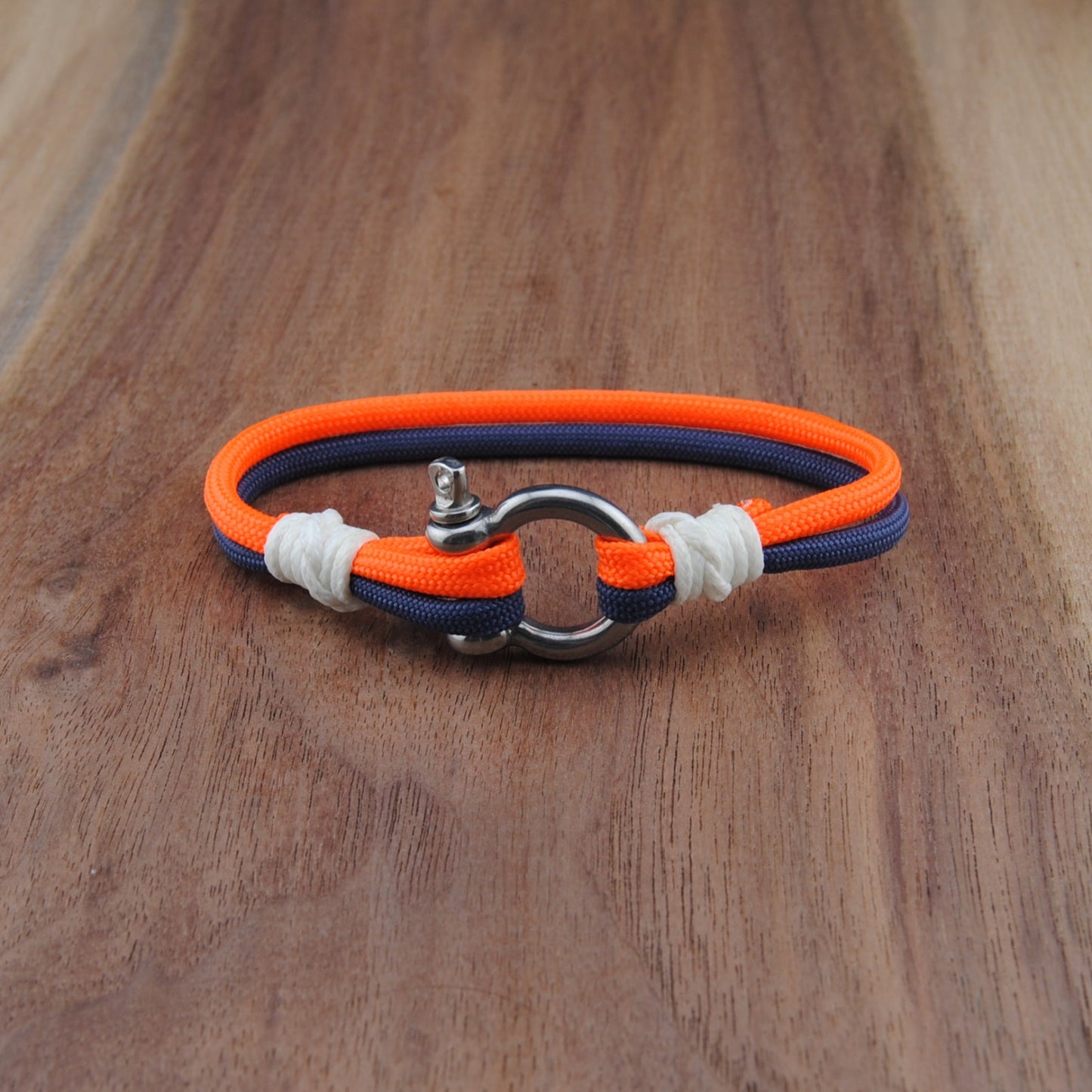 The Auburn Pride - Navy and Orange Paracord Bracelet with Stainless D-Shackle
