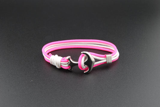 The Claire - Pink and White Paracord Bracelet with Stainless Anchor Clasp