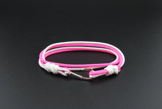 The Claire - Pink and White Paracord Double Wrap Bracelet with Hook Closure