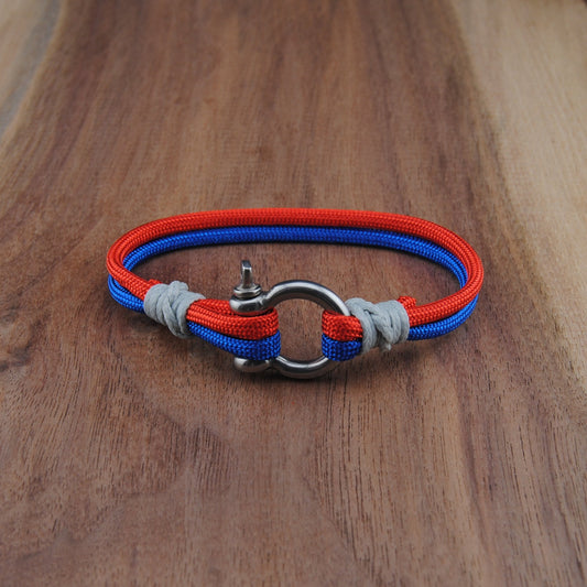 The Columbus Hockey Pride (Columbus Blue Jackets) - Blue and Red Paracord Bracelet with Stainless D-Shackle