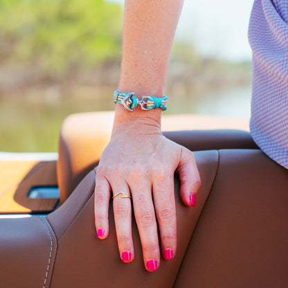 The Dawn Breaker - Turquoise/Gold Metallic Paracord Bracelet with Stainless Anchor Clasp