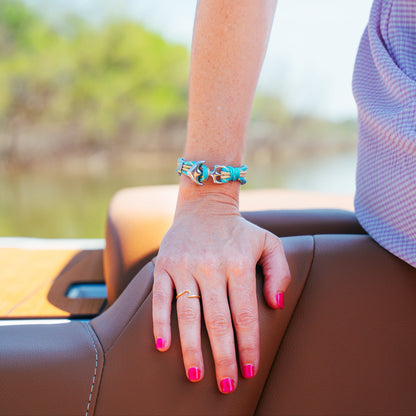 The Dawn Breaker Stripe - Turquoise/Metallic Gold and Gold Paracord Bracelet with Stainless Anchor Clasp