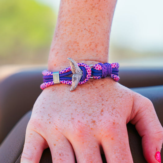 The Local Mermaid Stripe - Pink & Purple Diamond and Purple Paracord Bracelet with Stainless Fishtail Clasp