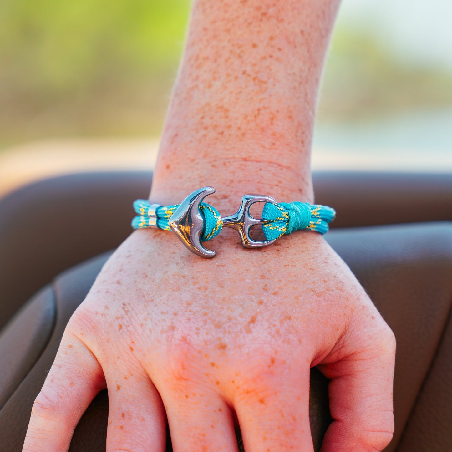 The Dawn Breaker - Turquoise/Gold Metallic Paracord Bracelet with Stainless Anchor Clasp