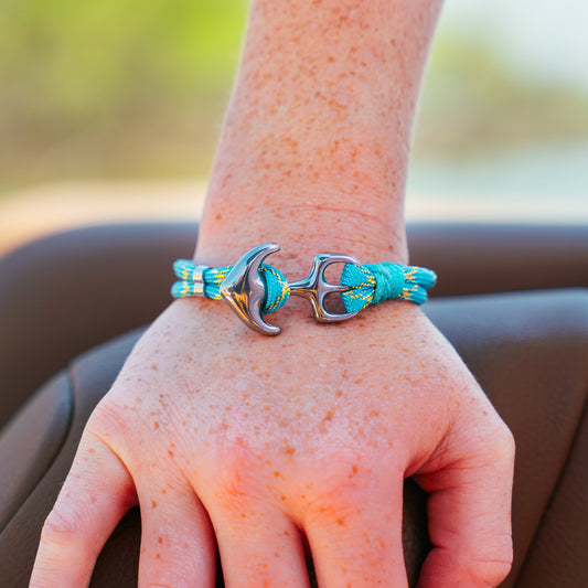 The Dawn Breaker - Turquoise/Gold Metallic Paracord Bracelet with Stainless Anchor Clasp