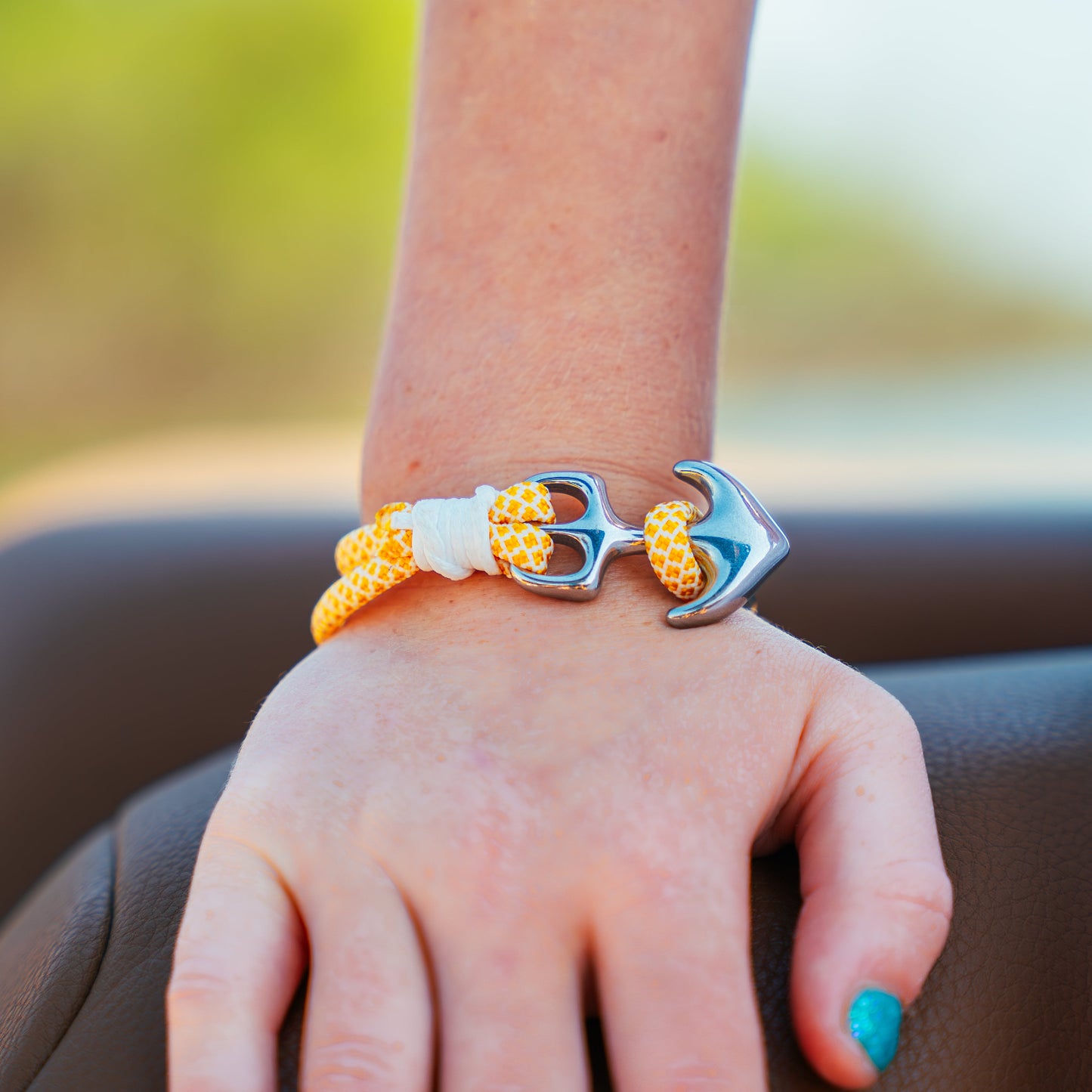 The Gold Coast- White and Yellow Diamond Paracord Bracelet with Stainless Anchor Clasp