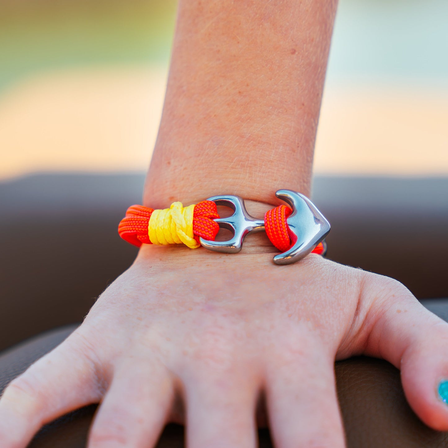 The Summer Sunset - Melon Pink Paracord Bracelet with Stainless Anchor Clasp