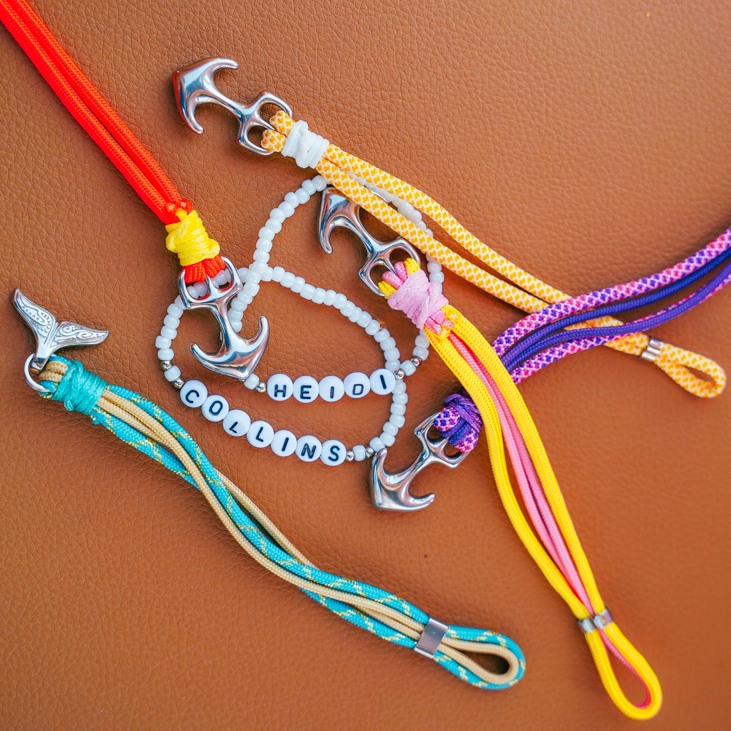 The Local Mermaid Stripe- Pink & Purple Diamond and Purple Paracord Bracelet with Stainless Anchor Clasp