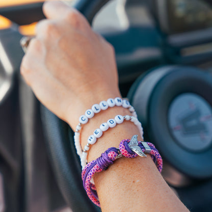 The Local Mermaid Stripe - Pink & Purple Diamond and Purple Paracord Bracelet with Stainless Fishtail Clasp