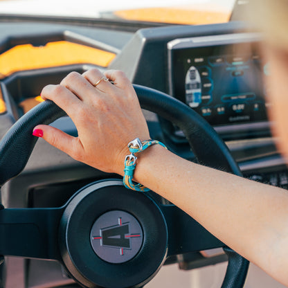 The Dawn Breaker - Turquoise/Gold Metallic Paracord Bracelet with Stainless Anchor Clasp